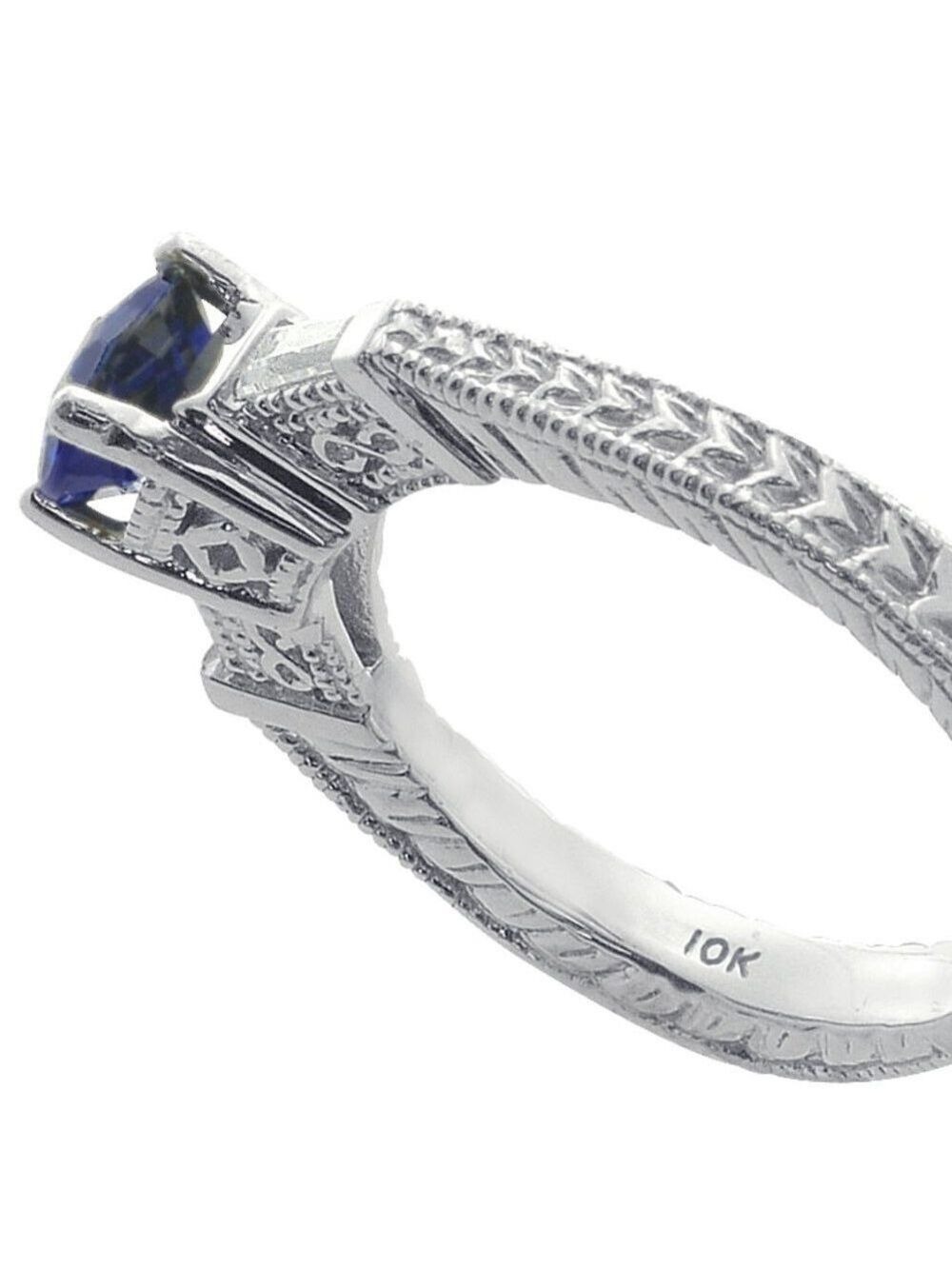 10K White Gold Baguette Diamond and Sapphire Engagement ring - Picture 3 of 5